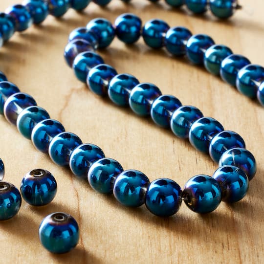 12 Pack: Iris Blue Round Glass Beads, 8mm by Bead Landing™
